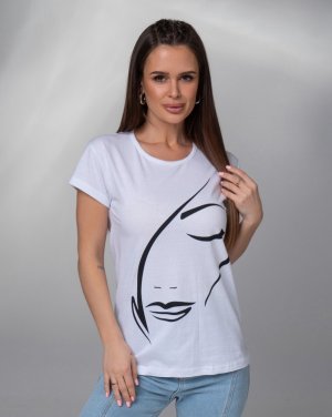 Біла бавовняна футболка з силуетним малюнком - 8617072 - SvitStyle