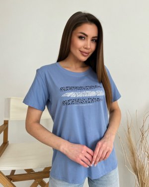 Синя вільна футболка з тваринним принтом - SvitStyle