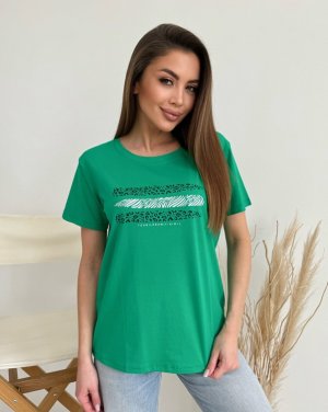 Зелена вільна футболка з тваринним принтом - SvitStyle