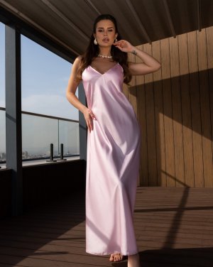 Рожева шовкова сукня з відкритою спиною - 8617219 - SvitStyle