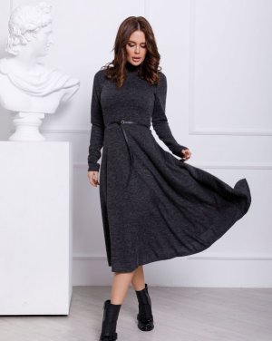 Темно-сіра ангорова сукня з коміром-стійкою - SvitStyle