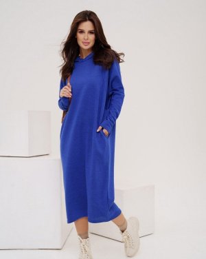 Синя ангорова сукня з капюшоном - 8617448 - SvitStyle
