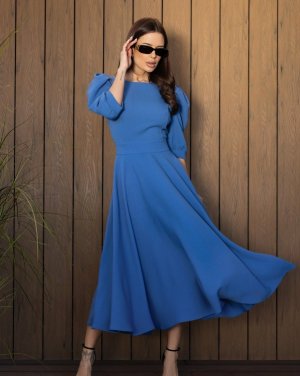Синє плаття з декоративною спинкою - 8627298 - SvitStyle