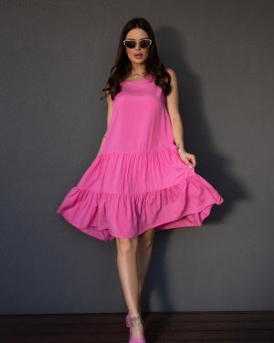 Рожева вільна сукня з воланами - SvitStyle