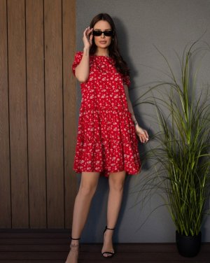 Червона сукня з рюшами та воланами - 8627319 - SvitStyle