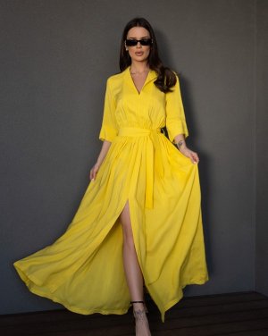 Довга сукня з жовтої бавовни - SvitStyle