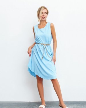 Блакитна сукня-трапеція із закругленим низом - 8627445 - SvitStyle