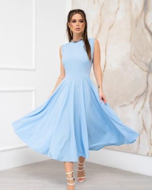 Синя класична сукня без рукавів - 8627564 - SvitStyle