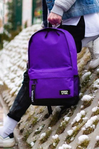 Рюкзак міський фіолетового кольору із зовнішньою кишенею на замку Without - SvitStyle