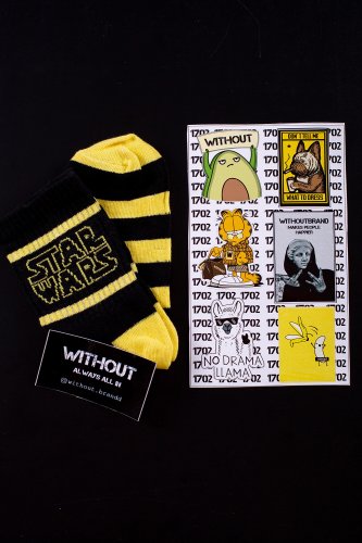 Високі бавовняні шкарпетки чорного кольору з жовтим Star Wars Without  - SvitStyle