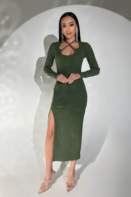 Жіноча сукня в рубчик з фігурним вирізом - 8613849 - SvitStyle