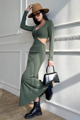 Жіноча сукня в рубчик з фігурним ліфом - SvitStyle