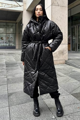 Зимове пальто на силіконі у чорному кольорі м. Харків - SvitStyle