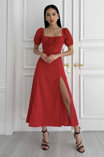 Елегантна літня сукня-міді червоного кольору м. Харків - SvitStyle