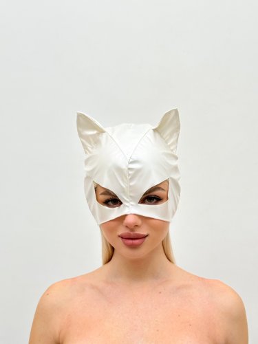 Лакова маска Кішечка біла Devil Boutique  - SvitStyle
