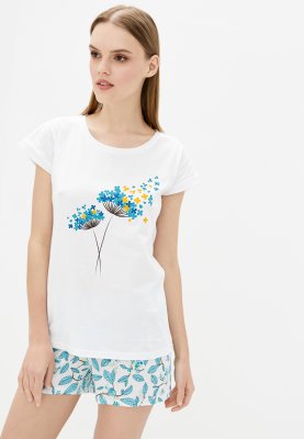 Піжама жіноча з малюнком шорти та футболка біла - SvitStyle