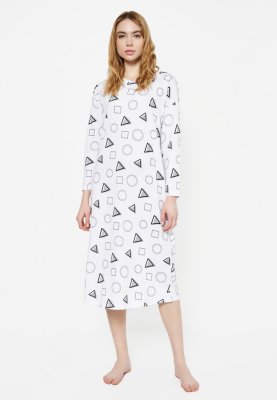 Нічна сорочка для жінок біла з геометричним малюнком - 8538804 - SvitStyle