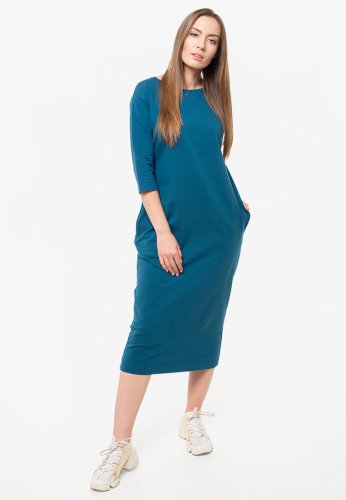 Сукня жіноча міді з рукавом 3/4 синьо-зелена, M - SvitStyle