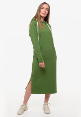 Сукня жіноча довга з довгим рукавом та капюшоном оливкова, S - 8579003 - SvitStyle
