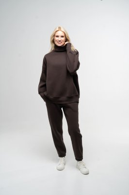 Костюм жіночий теплий светр та штани-джоггери коричневого кольору, S - 8590735 - SvitStyle