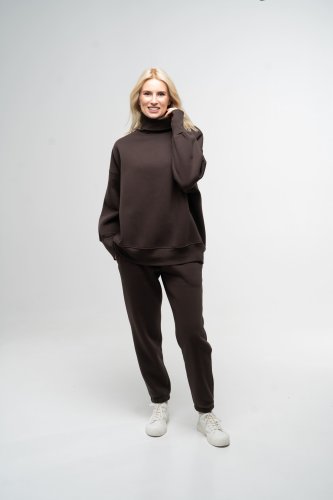 Костюм жіночий теплий светр та штани-джоггери коричневого кольору, S - SvitStyle