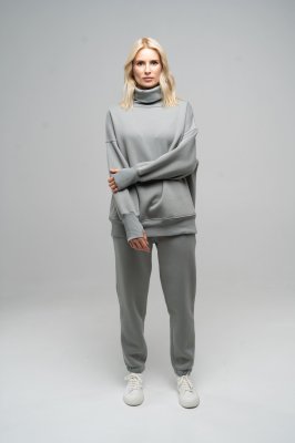 Костюм жіночий теплий светр та штани-джоггери сірого кольору, S - 8590736 - SvitStyle