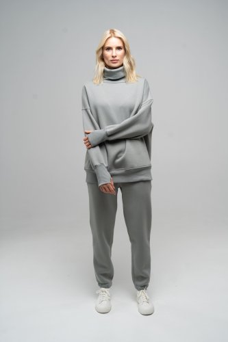 Костюм жіночий теплий светр та штани-джоггери сірого кольору, S - SvitStyle