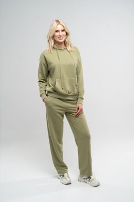 Костюм спортивний жіночий худі та прямі штани світло-оливкового кольору, S - 8590740 - SvitStyle