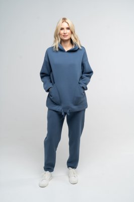 Костюм спортивний жіночий утеплений худі та штани-джоггери сіро-блакитного кольору, S - 8590742 - SvitStyle