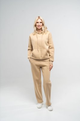 Костюм жіночий утеплений худі та прямі штани бежевого кольору, S - 8590764 - SvitStyle