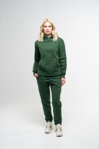 Костюм жіночий утеплений зелений худі та штани, S - SvitStyle